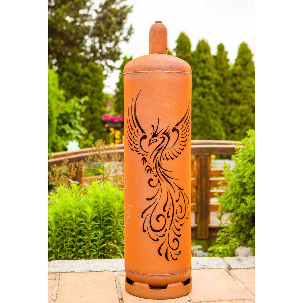 Gasflasche Phönix - Edelrost Feuersäule 128 cm Feuertonne Metall Echtrost