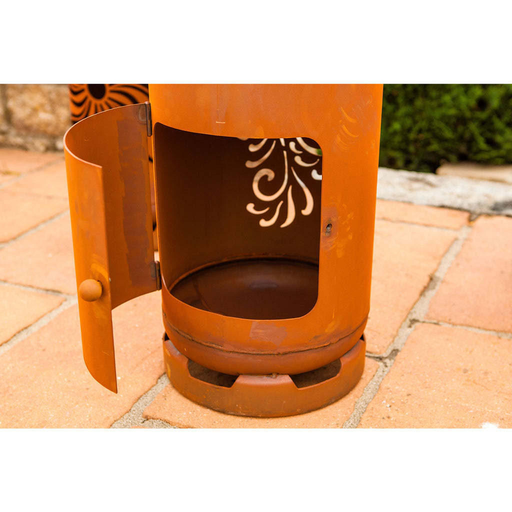 Gasflasche Phönix - Edelrost Feuersäule 128 cm Feuertonne Metall Echtrost