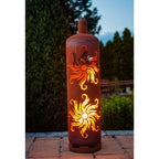 Gasflasche Sonne - Edelrost Feuersäule 128 cm Feuertonne Sonnenmotiv