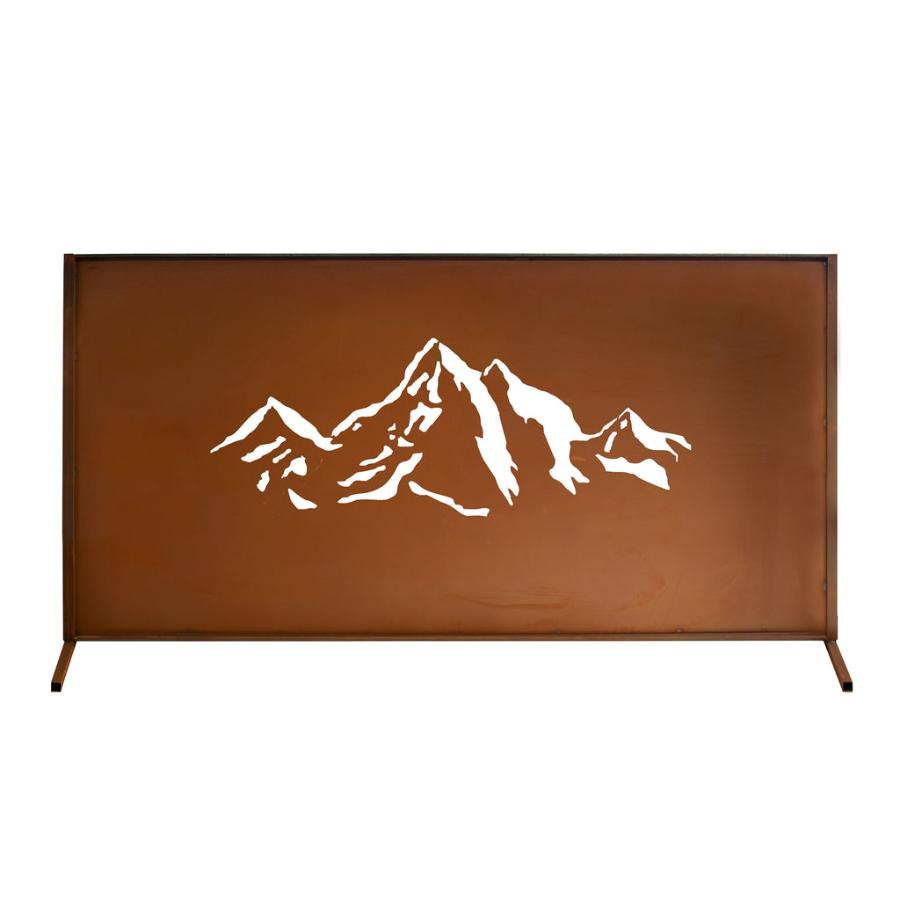 Zaunelement Trennwand aus Edelrost mit Gebirgs-Design, rustikale und wetterbeständige Sichtschutzwand für den Garten.