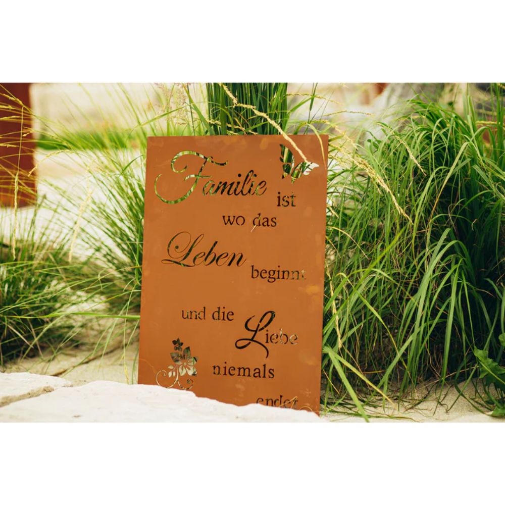 Edelrost Schild Gedichttafel  - Familie, Leben, Liebe - Spruchschild Deko