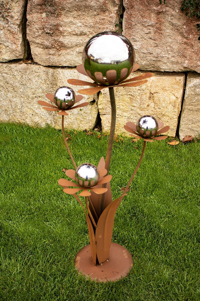Glasblume - Ferrum - Metallblume mit Glas- oder Edelstahlkugeln Gardendeko