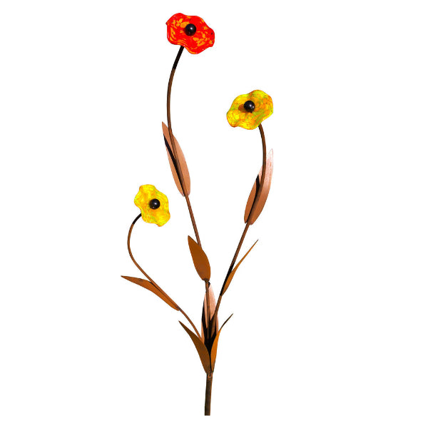 Glasblume - Hibiskus aus Metall Edelrost mit Glasblüten in Gelb, Rot oder Blau