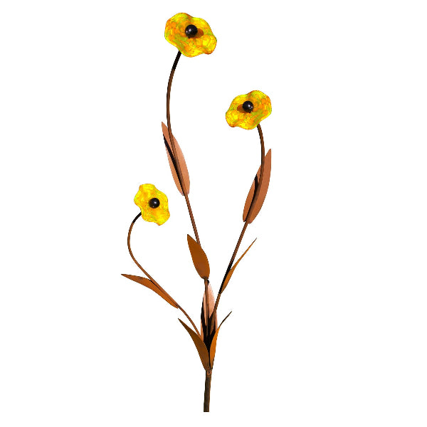 Glasblume - Hibiskus aus Metall Edelrost mit Glasblüten in Gelb, Rot oder Blau