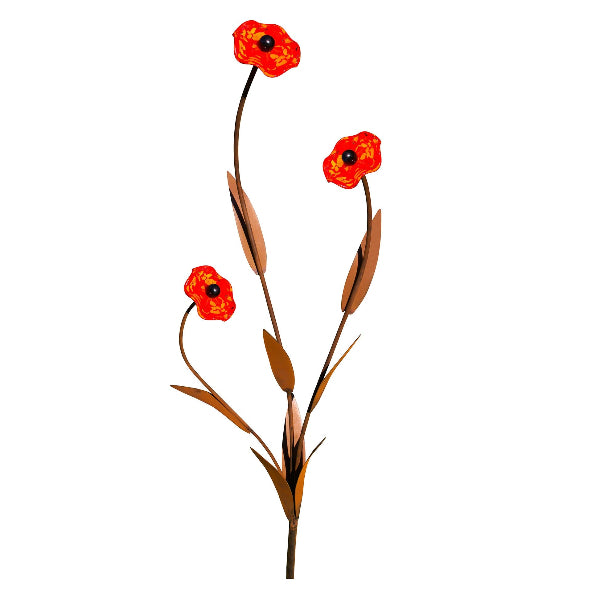 Glasblume - Hibiskus aus Metall Edelrost mit Glasblüten in Gelb, Rot oder Blau