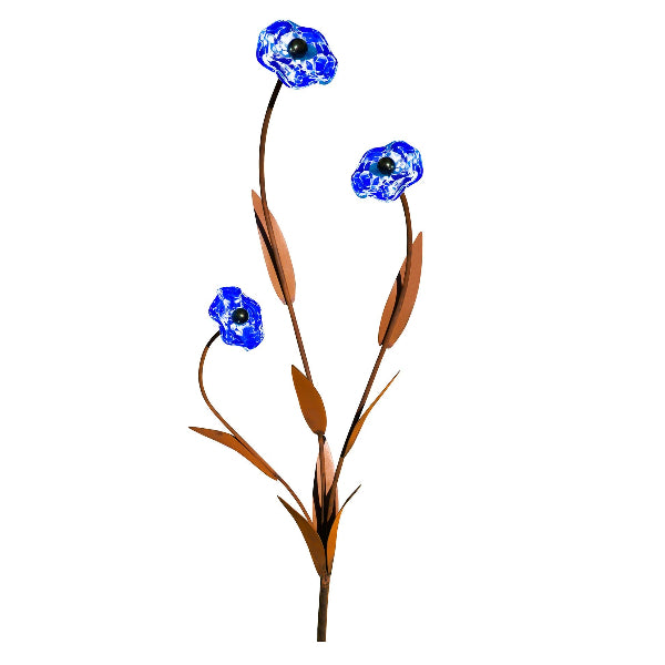 Glasblume - Hibiskus aus Metall Edelrost mit Glasblüten in Gelb, Rot oder Blau