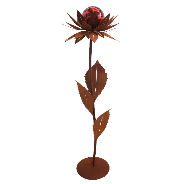 Glasblume Maya Edlerost Blume mit edler Glaskugel versch. Farben Rostdeko