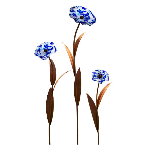 Glasblume - Mohnblume aus Metall Edelrost Blumendeko Glasblüte Garten