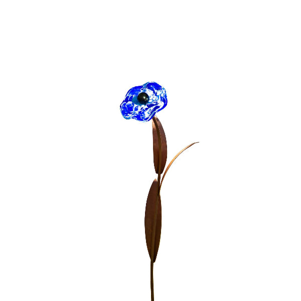 Glasblume - Mohnblume aus Metall Edelrost Blumendeko Glasblüte Garten