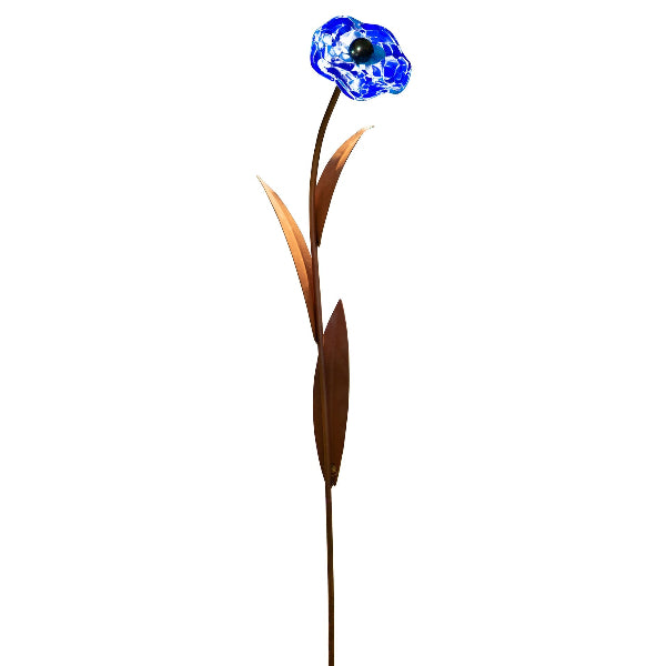 Glasblume - Mohnblume aus Metall Edelrost Blumendeko Glasblüte Garten