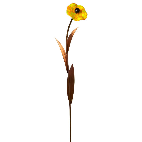 Glasblume - Mohnblume aus Metall Edelrost Blumendeko Glasblüte Garten