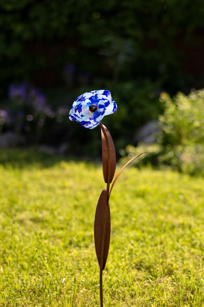 Glasblume - Mohnblume aus Metall Edelrost Blumendeko Glasblüte Garten