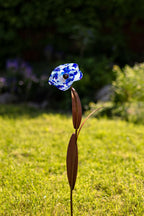 Glasblume - Mohnblume aus Metall Edelrost Blumendeko Glasblüte Garten