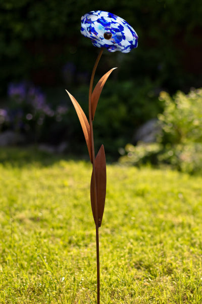 Glasblume - Mohnblume aus Metall Edelrost Blumendeko Glasblüte Garten