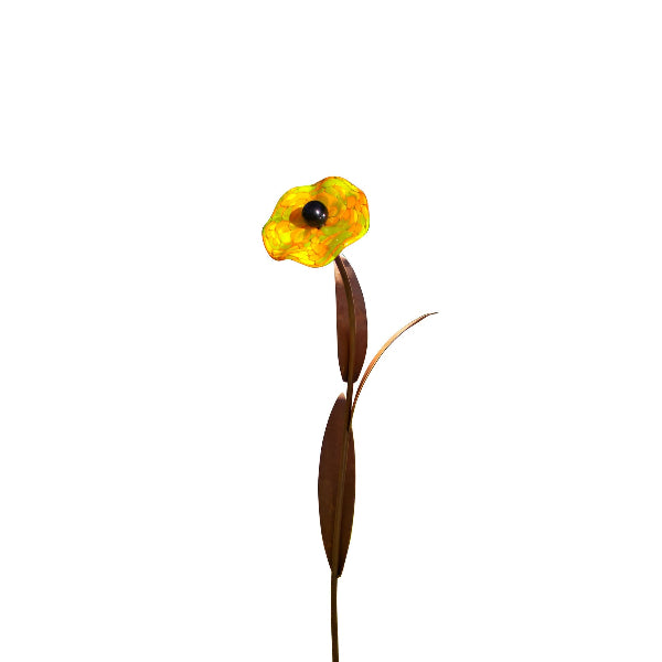 Glasblume - Mohnblume aus Metall Edelrost Blumendeko Glasblüte Garten