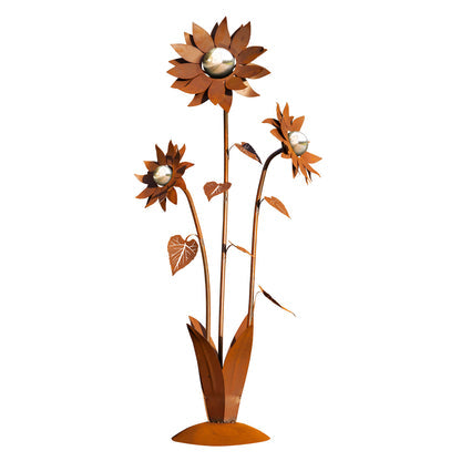 Glasblume Sonnenblume aus Edelrost mit Glaskugel in 3 Größen Gartendekoration