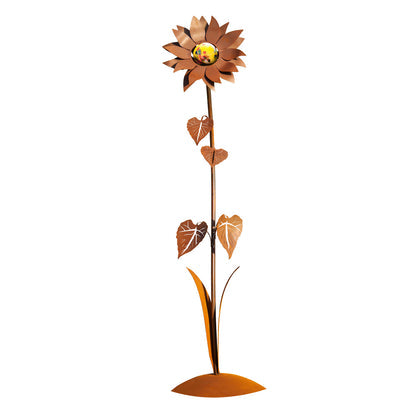 Glasblume Sonnenblume aus Edelrost mit Glaskugel in 3 Größen Gartendekoration