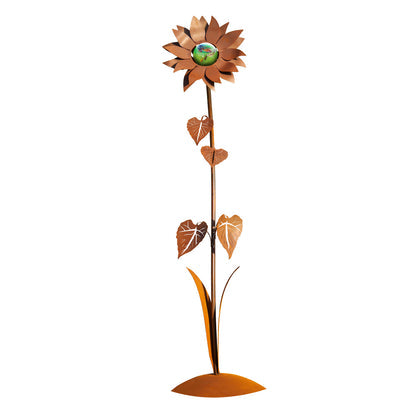Glasblume Sonnenblume aus Edelrost mit Glaskugel in 3 Größen Gartendekoration