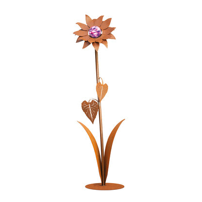 Glasblume Sonnenblume aus Edelrost mit Glaskugel in 3 Größen Gartendekoration