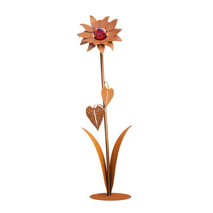 Glasblume Sonnenblume aus Edelrost mit Glaskugel in 3 Größen Gartendekoration