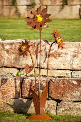 Glasblume Sonnenblume aus Edelrost mit Glaskugel in 3 Größen Gartendekoration