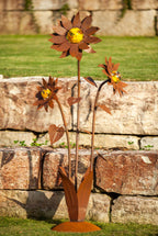 Glasblume Sonnenblume aus Edelrost mit Glaskugel in 3 Größen Gartendekoration