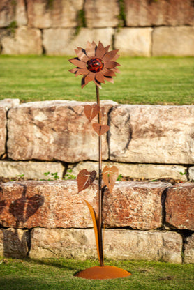 Glasblume Sonnenblume aus Edelrost mit Glaskugel in 3 Größen Gartendekoration
