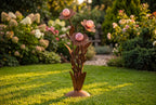 Glasblume Sophia aus Edelrost mit 3 Kugeln Höhe 120 cm Gartenskulptur