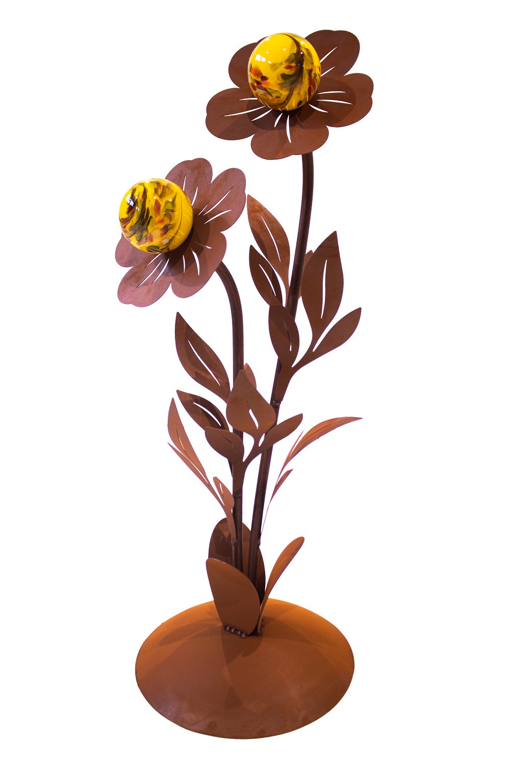 Glasblume Sophia aus Edelrost mit 3 Kugeln Höhe 120 cm Gartenskulptur