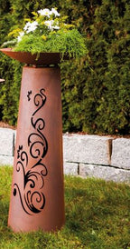 Säule Kegel - Ornament - Edelrost Pflanzsäule Gartensäule Rostsäule mit Schale