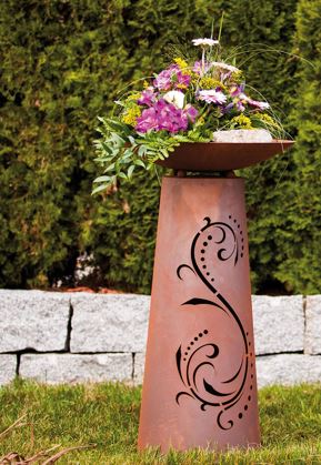 Säule Kegel - Lichterzauber Edelrost Gartensäule Pflanzsäule mit Schale