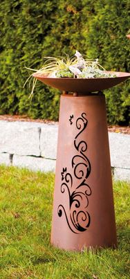 Säule Kegel - Ornament - Edelrost Pflanzsäule Gartensäule Rostsäule mit Schale