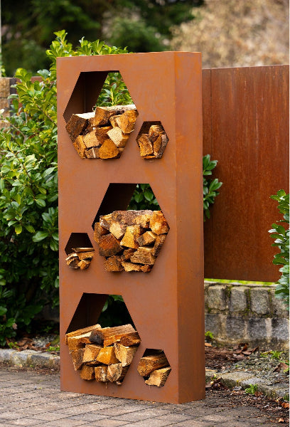 Holzlege Waben Kaminholzregal Holzlagerung Gartendeko Rostdeko Sichtschutz
