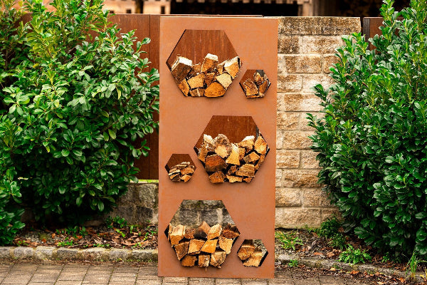Holzlege Waben Kaminholzregal Holzlagerung Gartendeko Rostdeko Sichtschutz
