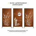 3er Set Edelrost Sichtschutz Schilf & Meer Naturdesign Höhe 200 cm Breite 300 cm