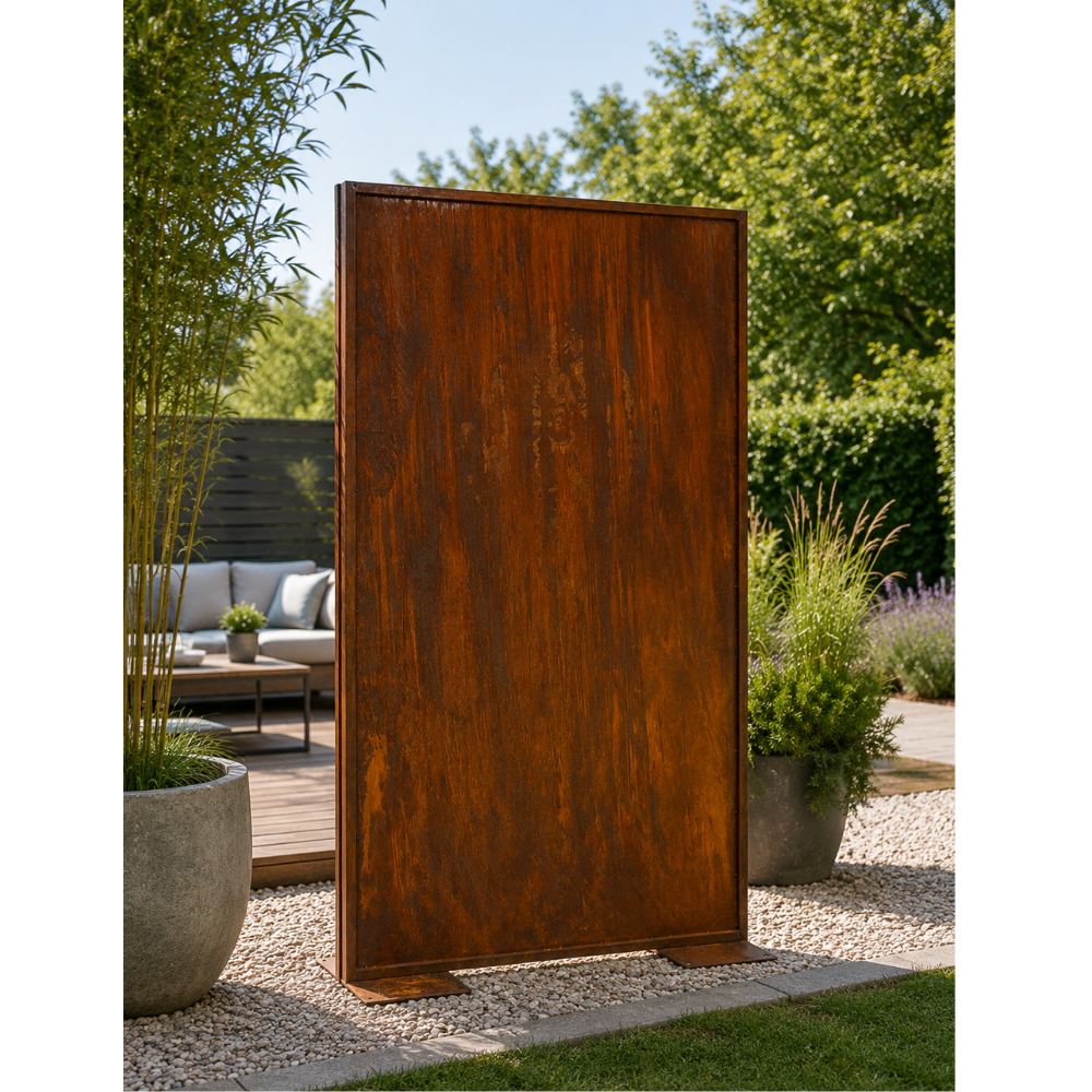 Parawand geschlossen Edelrost 100 × 200 cm  Moderner Sichtschutz aus Metall