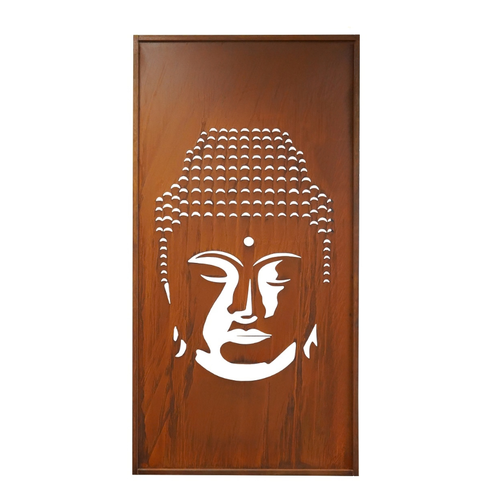 Parawand Buddha aus Edelrost 100 × 200 cm Dekorativer Sichtschutz für den Garten