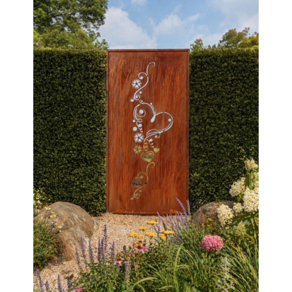 Parawand Lenka Herz mit Ranke 200x100 cm – Sichtschutz Garten aus Metall Made in Germany