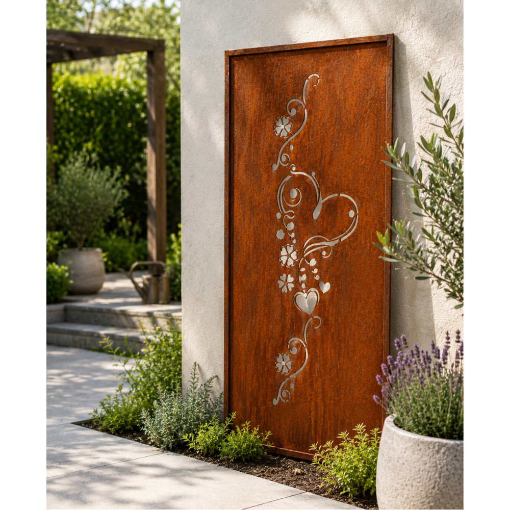 Parawand Lenka Herz mit Ranke 200x100 cm – Sichtschutz Garten aus Metall Made in Germany