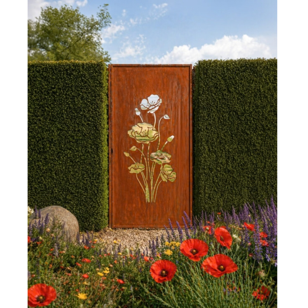 Parawand Mohnblume 200x100 cm – Sichtschutz Garten aus Metall Made in Germany
