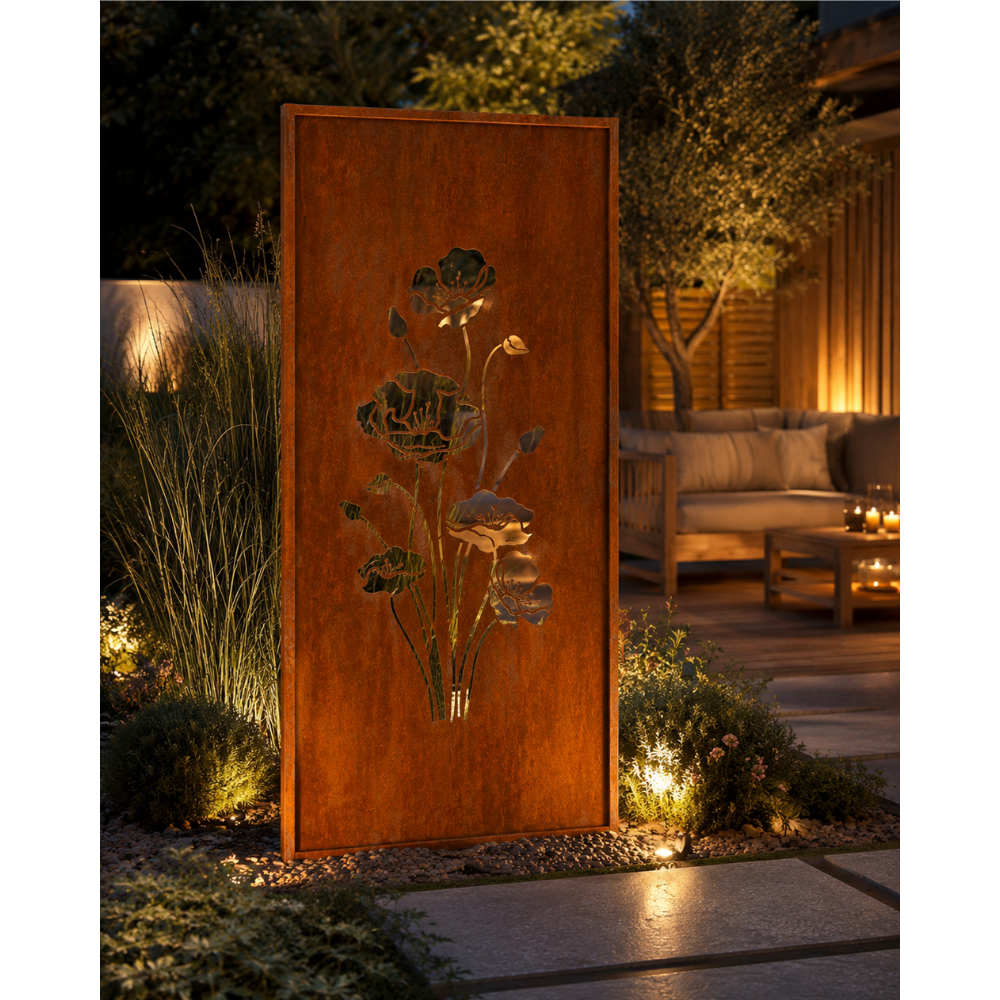 Parawand Mohnblume 200x100 cm – Sichtschutz Garten aus Metall Made in Germany