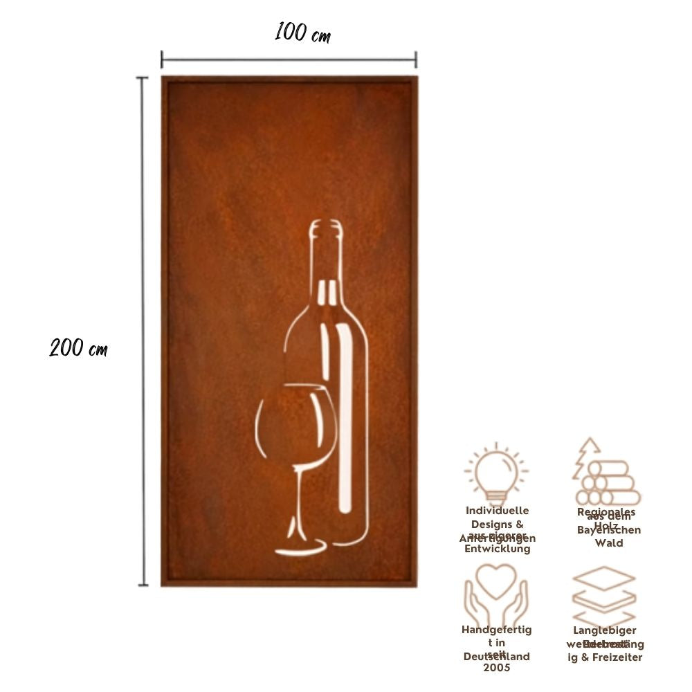 Parawand Wein Edelrost Sichtschutzwand Wein 200 × 100 cm  Gartentrennwand