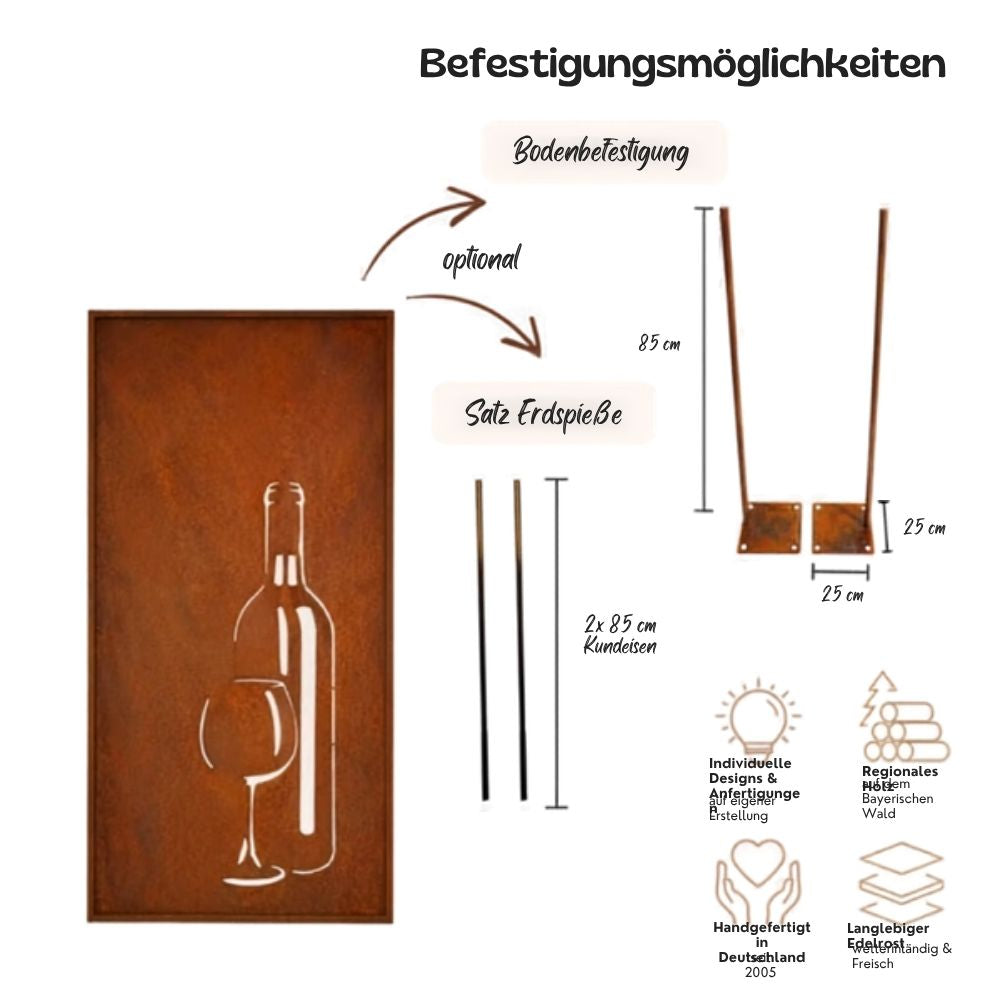 Parawand Wein Edelrost Sichtschutzwand Wein 200 × 100 cm  Gartentrennwand