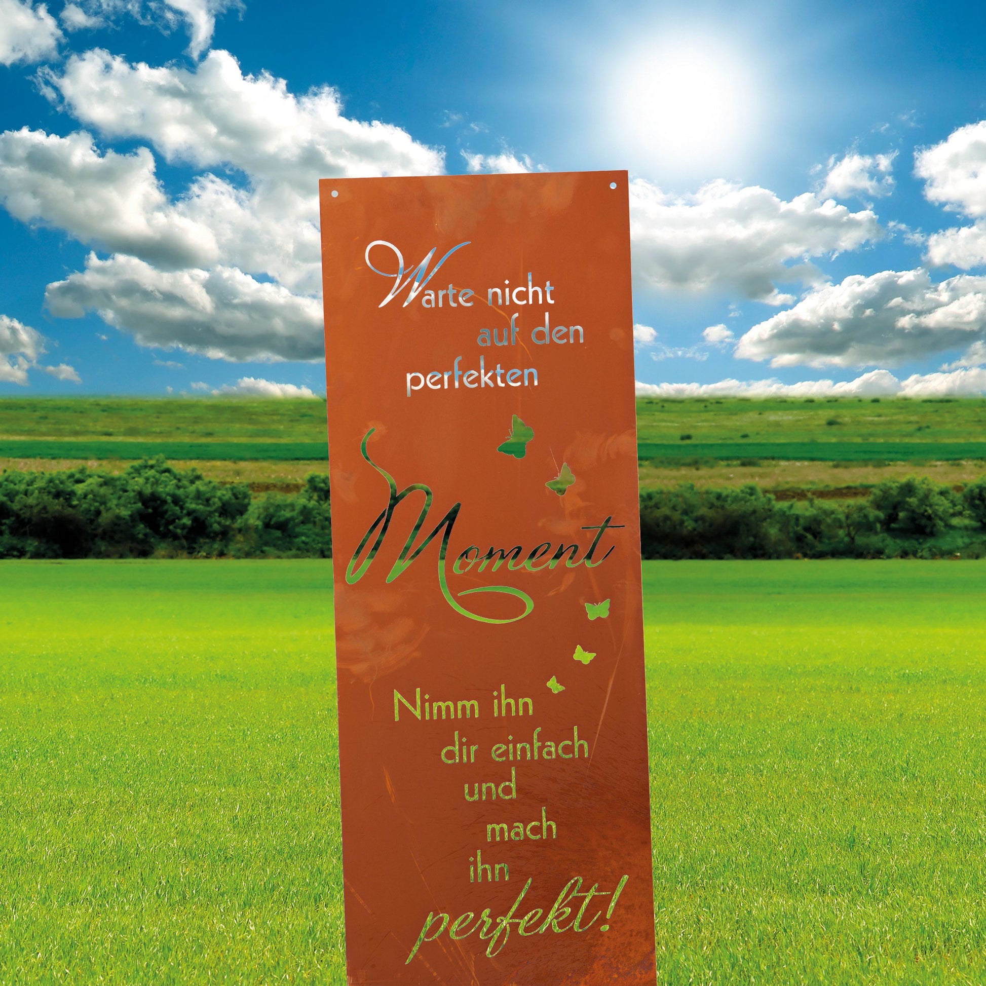Edelrost Schild Gedichttafel - Perfekter Moment - Spruchschild Rost Deko Garten