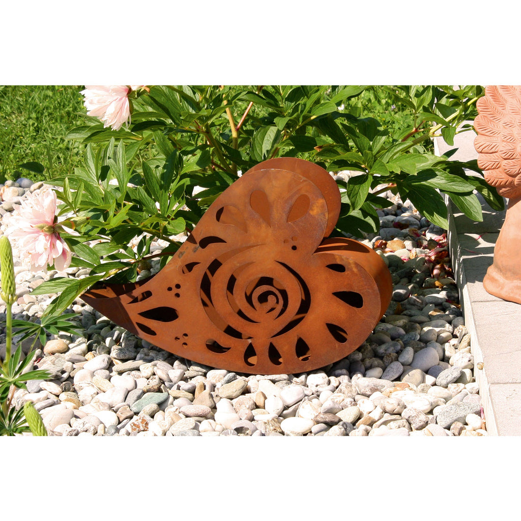 Pflanzschale Herz mit Muster aus Metall im Edelrost Design Gartendeko Rostdeko