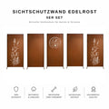 5-teiliges Edelrost Sichtschutzwand Set mit China-Motiv, Yin-Yang-Element und neutralen Flächen