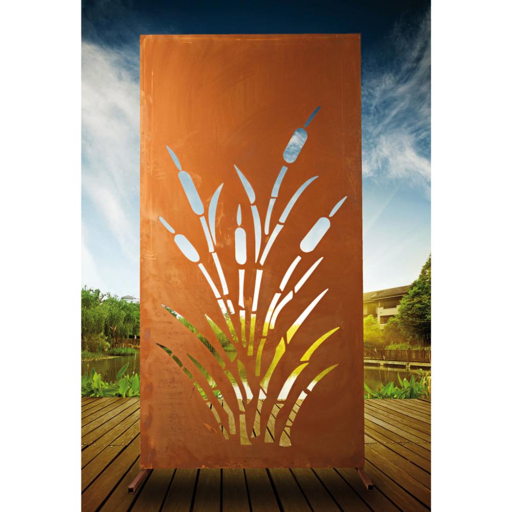 Edelrost Sichtschutzwand mit Schilf-Motiv, 200 cm hoch, 100 cm breit, ideal für Garten und Terrasse.