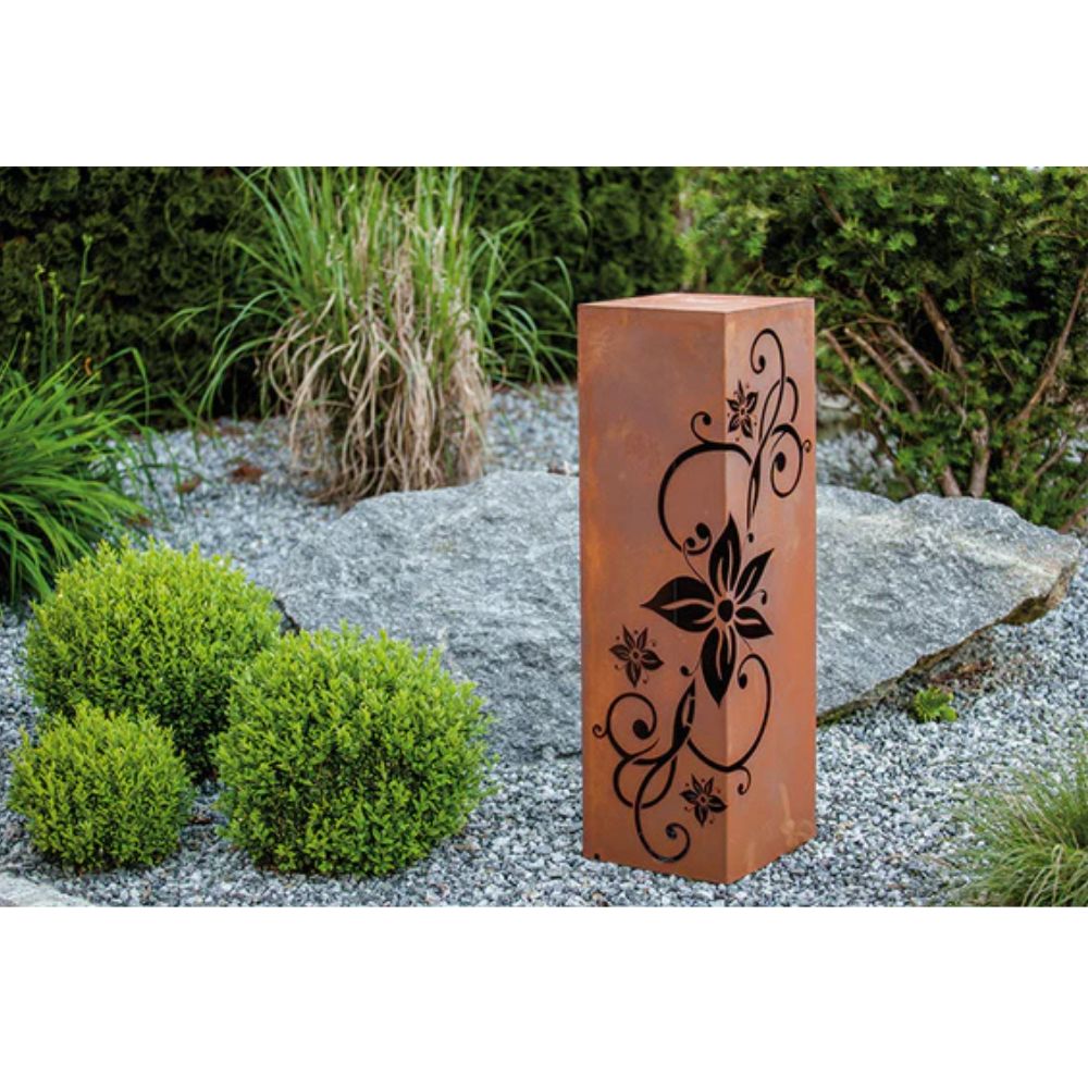 Säule Edelweiß Rostsäule aus Metall im Edelrost Design Gartensäule Dekosäule