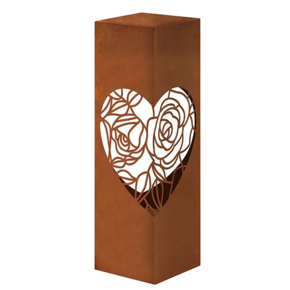 Säule Rostsäule Ranken Herz aus Metall im Edelrost Design mit Herzmotiv Dekosäule