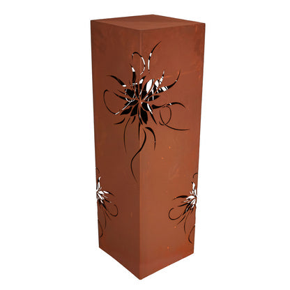 Säule Blüte Metall - Edelrost Garensäule Blütenmuster Gartendeko